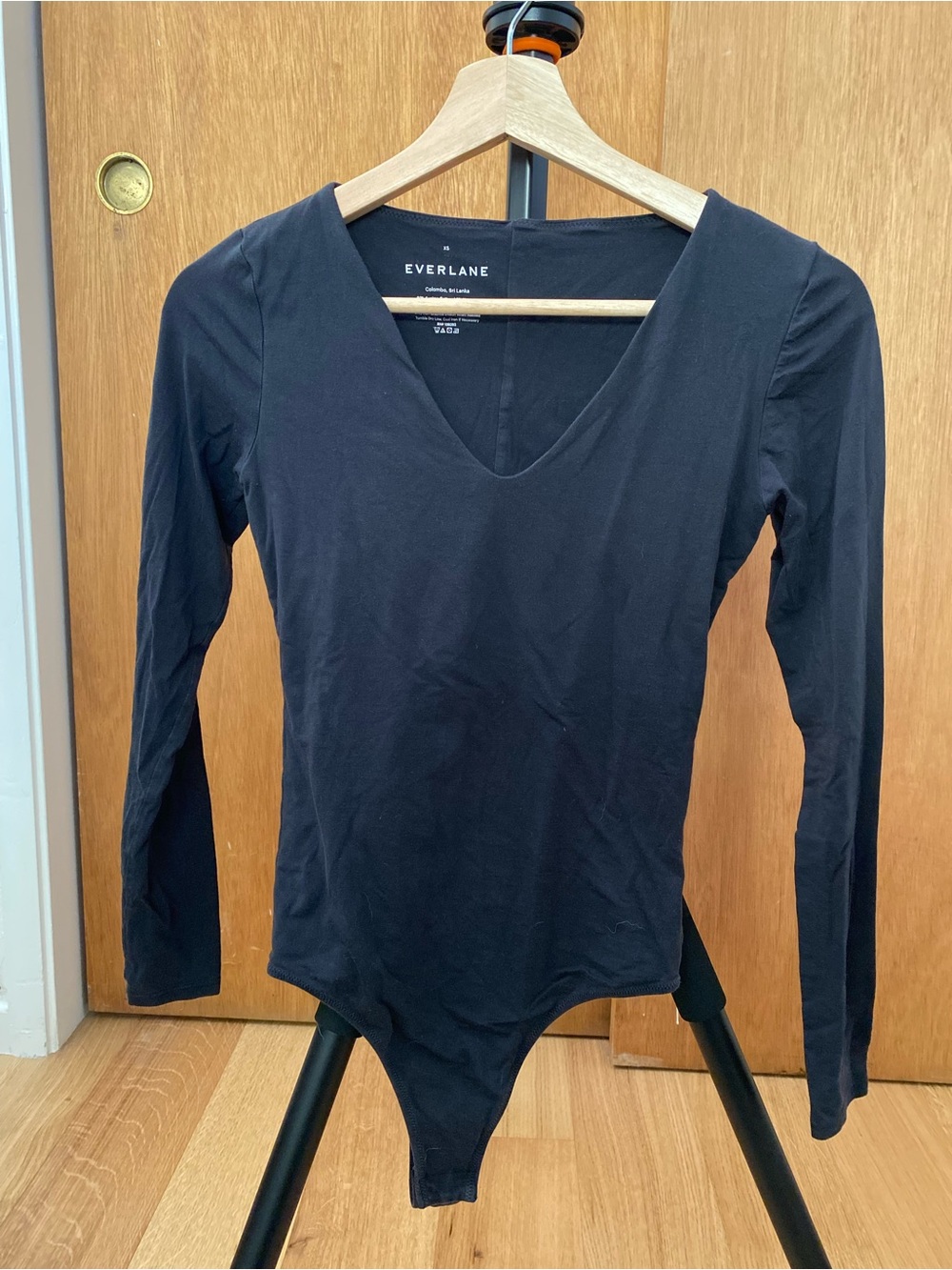 Everlane Black Long-Sleeve V-Neck Bodysuit
